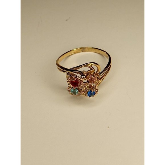 SS Marked‎ 4 Multicolor Rhinestones Gold Tone Ring Size 8.25 (10c2) - Picture 5 of 5